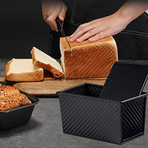 Kofebe Non-Stick Loaf Pan Carbon Steel Corrugated Baking Bread Pan Bread Toast Mold with Cover for Oven-1lb (450g) Black