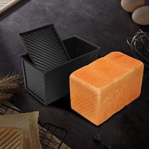 Kofebe Non-Stick Loaf Pan Carbon Steel Corrugated Baking Bread Pan Bread Toast Mold with Cover for Oven-1lb (450g) Black