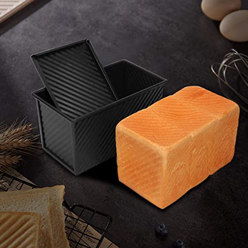 Kofebe Non-Stick Loaf Pan Carbon Steel Corrugated Baking Bread Pan Bread Toast Mold with Cover for Oven-1lb (450g) Black