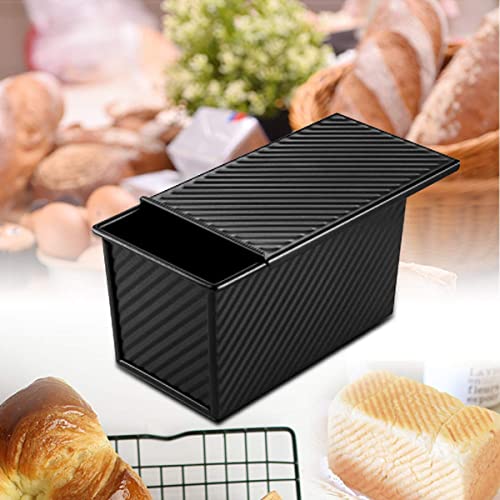 Kofebe Non-Stick Loaf Pan Carbon Steel Corrugated Baking Bread Pan Bread Toast Mold with Cover for Oven-1lb (450g) Black