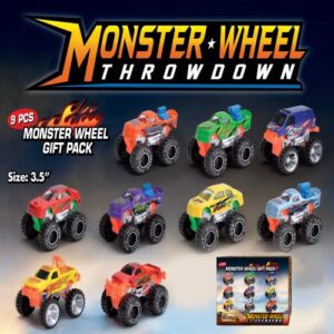 Golden Wheel Monster Trucks 1:64 Scale Die-Cast: 9 Pack Toy Car Vehicles for Kids Ages 3+ Years - Hot Toys Birthday Party Great Ideal Gifts