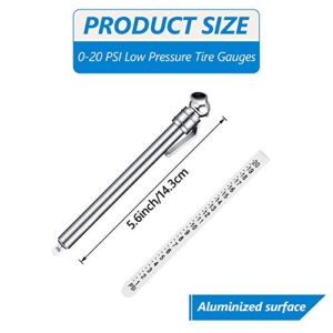 2 Pieces 0-20 PSI Low Pressure Tire Gauges Pencil Tire Gauges Low Pressure Pencil Tire Gauges for Reverse Osmosis Tank, Garden Tractors, Golf Carts, ATV, Sports Equipment