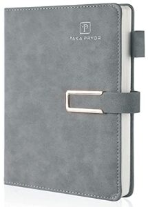 taka pryor leather journal notebook lined, hardcover magnetic closure, personal writing notebooks, with pen loop，medium 5.7 x 8.3 inches, 120 gsm paper gifts gray ruled
