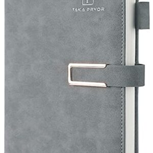 TAKA PRYOR Leather Journal Notebook Lined, Hardcover Magnetic Closure, Personal Writing Notebooks, with Pen Loop，Medium 5.7 x 8.3 inches, 120 GSM Paper Gifts Gray Ruled