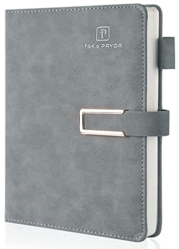 TAKA PRYOR Leather Journal Notebook Lined, Hardcover Magnetic Closure, Personal Writing Notebooks, with Pen Loop，Medium 5.7 x 8.3 inches, 120 GSM Paper Gifts Gray Ruled