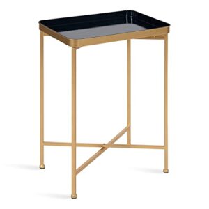 kate and laurel celia modern tray side table, 18 x 12 x 26, navy blue and gold, foldable rectangular end table for storage and display