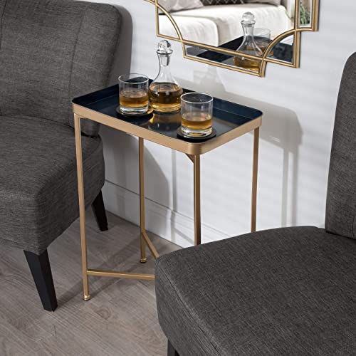 Kate and Laurel Celia Modern Tray Side Table, 18 x 12 x 26, Navy Blue and Gold, Foldable Rectangular End Table for Storage and Display