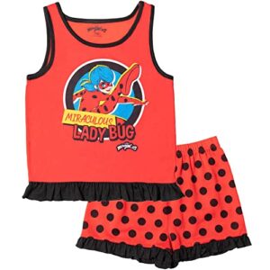 miraculous ladybug little girls pajama shirt and shorts polka dots red 7-8