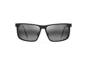 maui jim men's wana polarized rectangular sunglasses, matte black/neutral grey, large