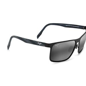 Maui Jim Men's Wana Polarized Rectangular Sunglasses, Matte Black/Neutral Grey, Large