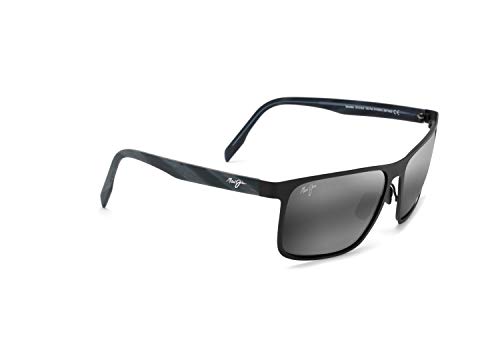 Maui Jim Men's Wana Polarized Rectangular Sunglasses, Matte Black/Neutral Grey, Large