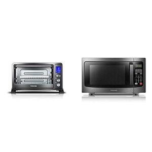 toshiba ac25cew-bs digital toaster oven & em131a5c-bs microwave oven with smart sensor, easy clean interior, eco mode and sound on/off, 1.2 cu.ft, black stainless steel