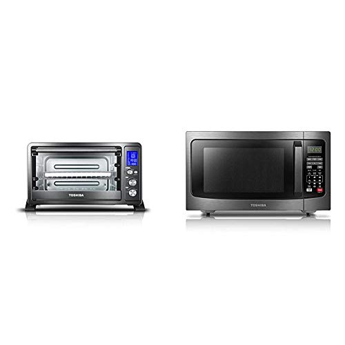 Toshiba AC25CEW-BS Digital Toaster Oven & EM131A5C-BS Microwave Oven with Smart Sensor, Easy Clean Interior, ECO Mode and Sound On/Off, 1.2 Cu.ft, Black Stainless Steel