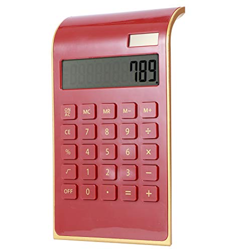 TOPINCN Portable 10 Digits Calculator Tilted LCD Display Ultra Thin Solar Power Calculator for Home Office Business(Red)