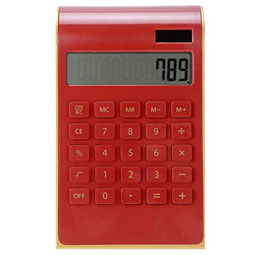 TOPINCN Portable 10 Digits Calculator Tilted LCD Display Ultra Thin Solar Power Calculator for Home Office Business(Red)