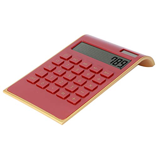 TOPINCN Portable 10 Digits Calculator Tilted LCD Display Ultra Thin Solar Power Calculator for Home Office Business(Red)