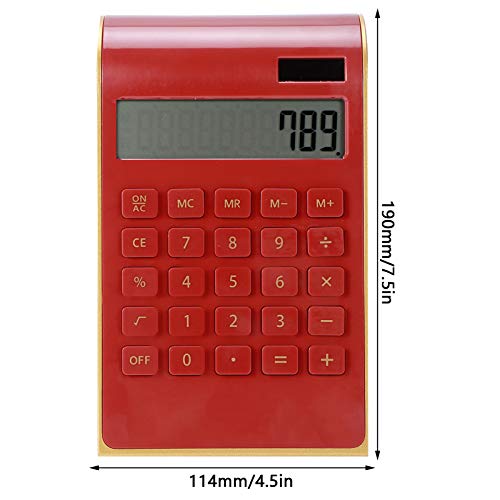 TOPINCN Portable 10 Digits Calculator Tilted LCD Display Ultra Thin Solar Power Calculator for Home Office Business(Red)