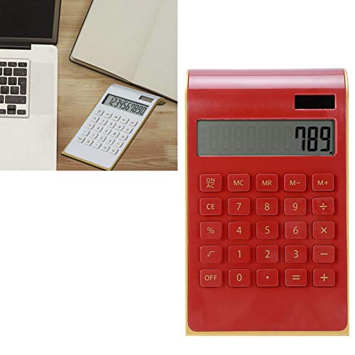 TOPINCN Portable 10 Digits Calculator Tilted LCD Display Ultra Thin Solar Power Calculator for Home Office Business(Red)