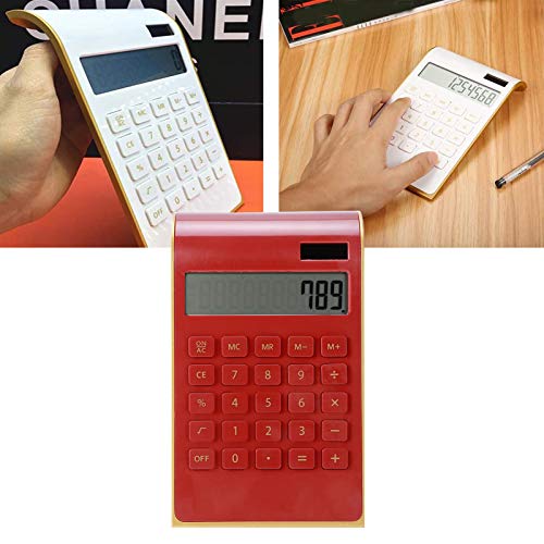 TOPINCN Portable 10 Digits Calculator Tilted LCD Display Ultra Thin Solar Power Calculator for Home Office Business(Red)