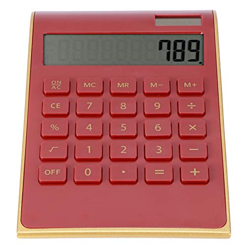 TOPINCN Portable 10 Digits Calculator Tilted LCD Display Ultra Thin Solar Power Calculator for Home Office Business(Red)