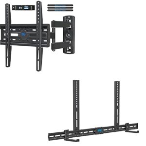 Mounting Dream Full Motion TV Wall Mount and Soundbar Bracket Bundle, TV Bracket for 26-55 Inch TVs, Max VESA 400x400mm and 60 LBS, Sound Bar Bracket for Soundbar with Holes/Without Holes Up to 13 LBS