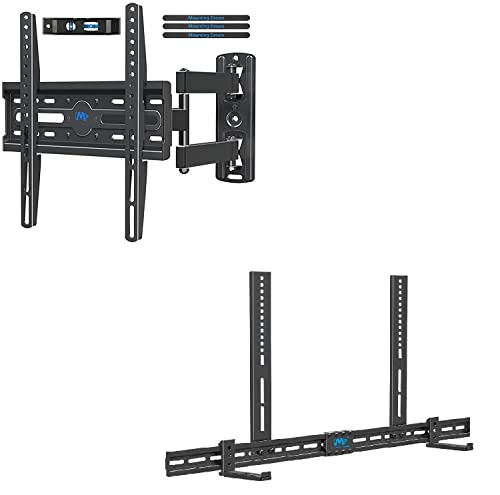 Mounting Dream Full Motion TV Wall Mount and Soundbar Bracket Bundle, TV Bracket for 26-55 Inch TVs, Max VESA 400x400mm and 60 LBS, Sound Bar Bracket for Soundbar with Holes/Without Holes Up to 13 LBS