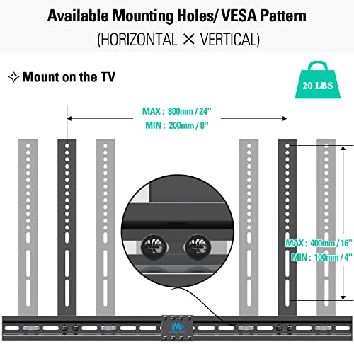 Mounting Dream Full Motion TV Wall Mount and Soundbar Bracket Bundle, TV Bracket for 26-55 Inch TVs, Max VESA 400x400mm and 60 LBS, Sound Bar Bracket for Soundbar with Holes/Without Holes Up to 13 LBS