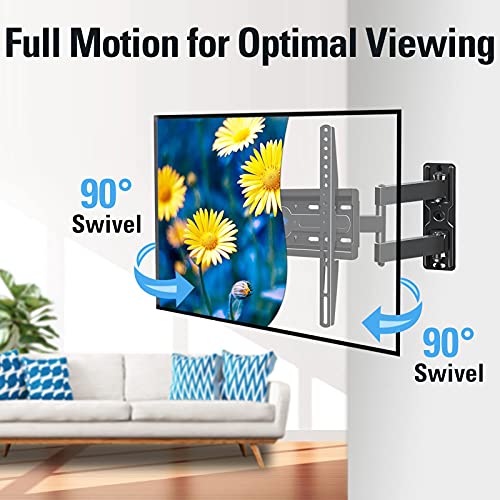 Mounting Dream Full Motion TV Wall Mount and Soundbar Bracket Bundle, TV Bracket for 26-55 Inch TVs, Max VESA 400x400mm and 60 LBS, Sound Bar Bracket for Soundbar with Holes/Without Holes Up to 13 LBS