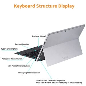 Bluetooth 5.0 Wireless Keyboard with Touchpad for Microsoft Surface Pro 4/5/6/7/7+ Portable Tablet Flip Stand Built in Battery Type C Charging Keyboard