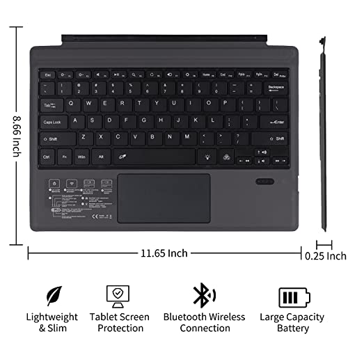 Bluetooth 5.0 Wireless Keyboard with Touchpad for Microsoft Surface Pro 4/5/6/7/7+ Portable Tablet Flip Stand Built in Battery Type C Charging Keyboard