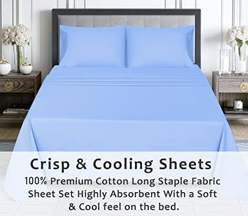 RUVANTI 100% Cotton Sheets for Queen Size Bed - Crispy Cooling Percale Sheets - Breathable & Durable Queen Sheet Set - 16 Inches Deep Pocket Queen Size Sheets - Blue - 4 Pieces