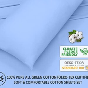 RUVANTI 100% Cotton Sheets for Queen Size Bed - Crispy Cooling Percale Sheets - Breathable & Durable Queen Sheet Set - 16 Inches Deep Pocket Queen Size Sheets - Blue - 4 Pieces