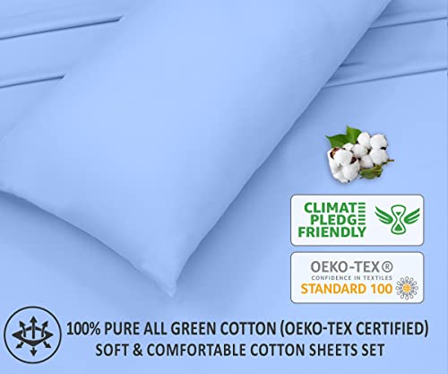 RUVANTI 100% Cotton Sheets for Queen Size Bed - Crispy Cooling Percale Sheets - Breathable & Durable Queen Sheet Set - 16 Inches Deep Pocket Queen Size Sheets - Blue - 4 Pieces