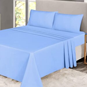 RUVANTI 100% Cotton Sheets for Queen Size Bed - Crispy Cooling Percale Sheets - Breathable & Durable Queen Sheet Set - 16 Inches Deep Pocket Queen Size Sheets - Blue - 4 Pieces