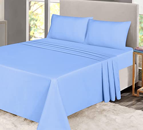 RUVANTI 100% Cotton Sheets for Queen Size Bed - Crispy Cooling Percale Sheets - Breathable & Durable Queen Sheet Set - 16 Inches Deep Pocket Queen Size Sheets - Blue - 4 Pieces