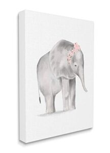 stupell industries floral crown baby elephant soft pink grey illustration, design by daphne polselli canvas wall art, 24 x 30
