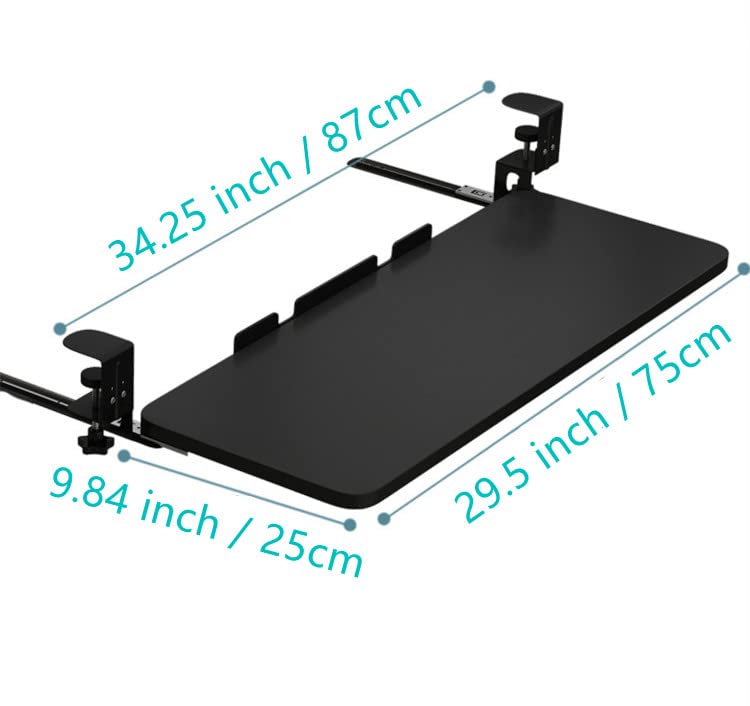 Clamp On Keyboard Tray Under Desk Storage Retractable Height Adjustable Keyboard Tray, 29.5" x 10" for Home or Office