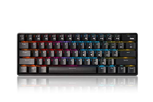 DGG YK600 RGB Wired and Wireless Dual Mode 60% Compact Mechanical Keyboard,61 Keys Mini Gaming Office Blue Switches Keyboard with 1850mA Rechargeable Battery for Windows/MacOS/Android System, Black