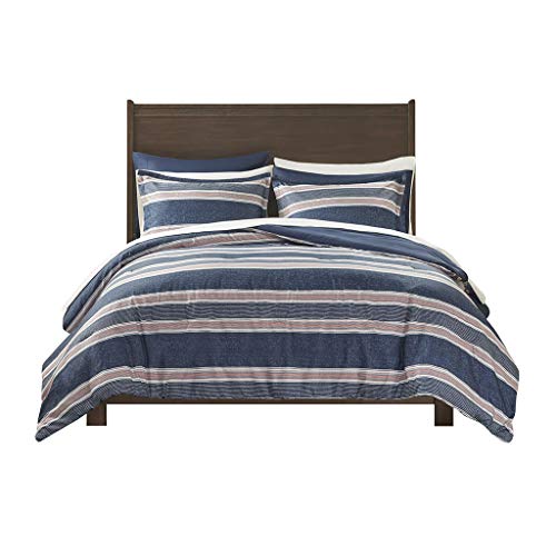 Comfort Spaces Bed in A Bag Comforter Set - College Dorm Room Essentials for Boys Men Bedding, Complete Dormitory Bedroom Pack And Sheet with 2 Side Pockets, Full, Stripes Navy/Red