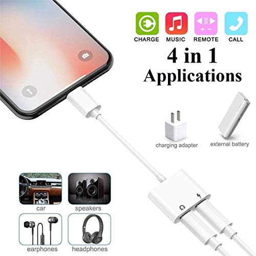 (2 Pack)[Apple MFi Certified] 2 in 1 Dual Lightning Adapter & Splitter for iPhone,Dongle Headphones Adapter Aux Cord 4 in 1 Music+Charge+Call+Volume Control Compatible for iPhone12/11/11 Pro/XS/XR /8