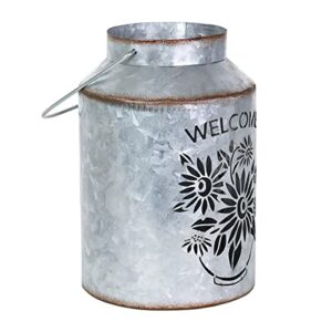 Exhart Solar “Welcome” Cute Pail Lantern, Outdoor LED Garden Light, Durable Stamped Metal, 5.5” X 8”