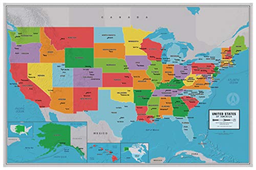 Laminated United States Scholar Map Poster | Educational Elementary School Version | Easy-to-Read Large Labels | 36” x 24” | Shipped in a Tube, Not Folded | Great for The Home or Classroom