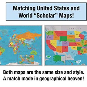 Laminated United States Scholar Map Poster | Educational Elementary School Version | Easy-to-Read Large Labels | 36” x 24” | Shipped in a Tube, Not Folded | Great for The Home or Classroom