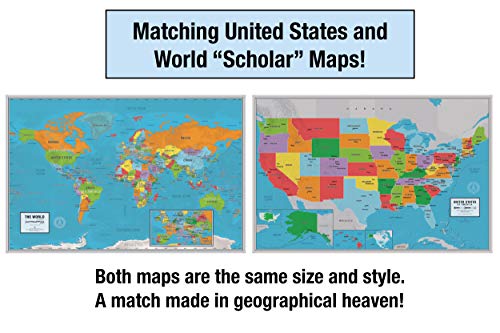 Laminated United States Scholar Map Poster | Educational Elementary School Version | Easy-to-Read Large Labels | 36” x 24” | Shipped in a Tube, Not Folded | Great for The Home or Classroom