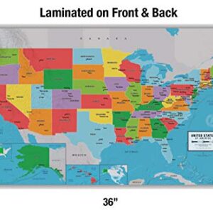 Laminated United States Scholar Map Poster | Educational Elementary School Version | Easy-to-Read Large Labels | 36” x 24” | Shipped in a Tube, Not Folded | Great for The Home or Classroom