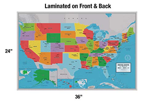 Laminated United States Scholar Map Poster | Educational Elementary School Version | Easy-to-Read Large Labels | 36” x 24” | Shipped in a Tube, Not Folded | Great for The Home or Classroom