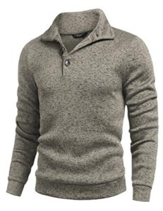 coofandy mens casual knit sweater shirt shawl collar fit winter pullover khaki