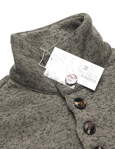 COOFANDY Mens Casual Knit Sweater Shirt Shawl Collar Fit Winter Pullover Khaki