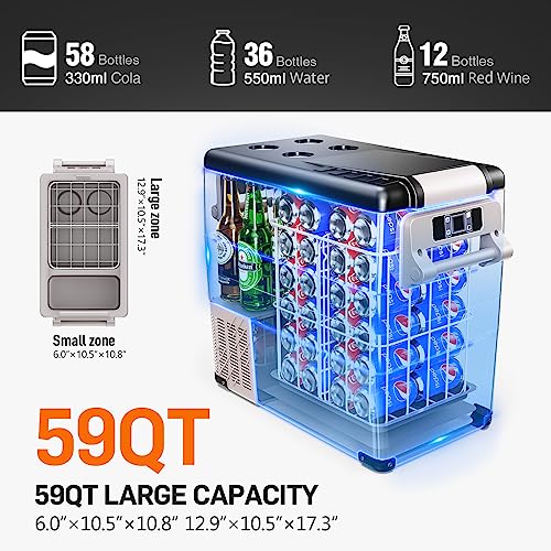 EUHOMY 12 Volt Car Refrigerator,59 Quart(55L) Car Fridge Electric Cooler APP Control,12V Refrigerator -4℉~68℉ with 12/24V DC & 110-240V AC, Portable Refrigerator for Camping, Travel, RV, Truck, Home.