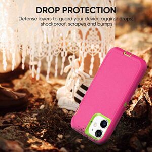 CAFEWICH Compatible with iPhone 12 Case/iPhone 12 Pro Case 6.1-Inch (2020), Heavy Duty Defender 3-Layer Rugged Shockproof Drop Protective Cover Phone Cases for iPhone 12/12Pro, Hot Pink Green